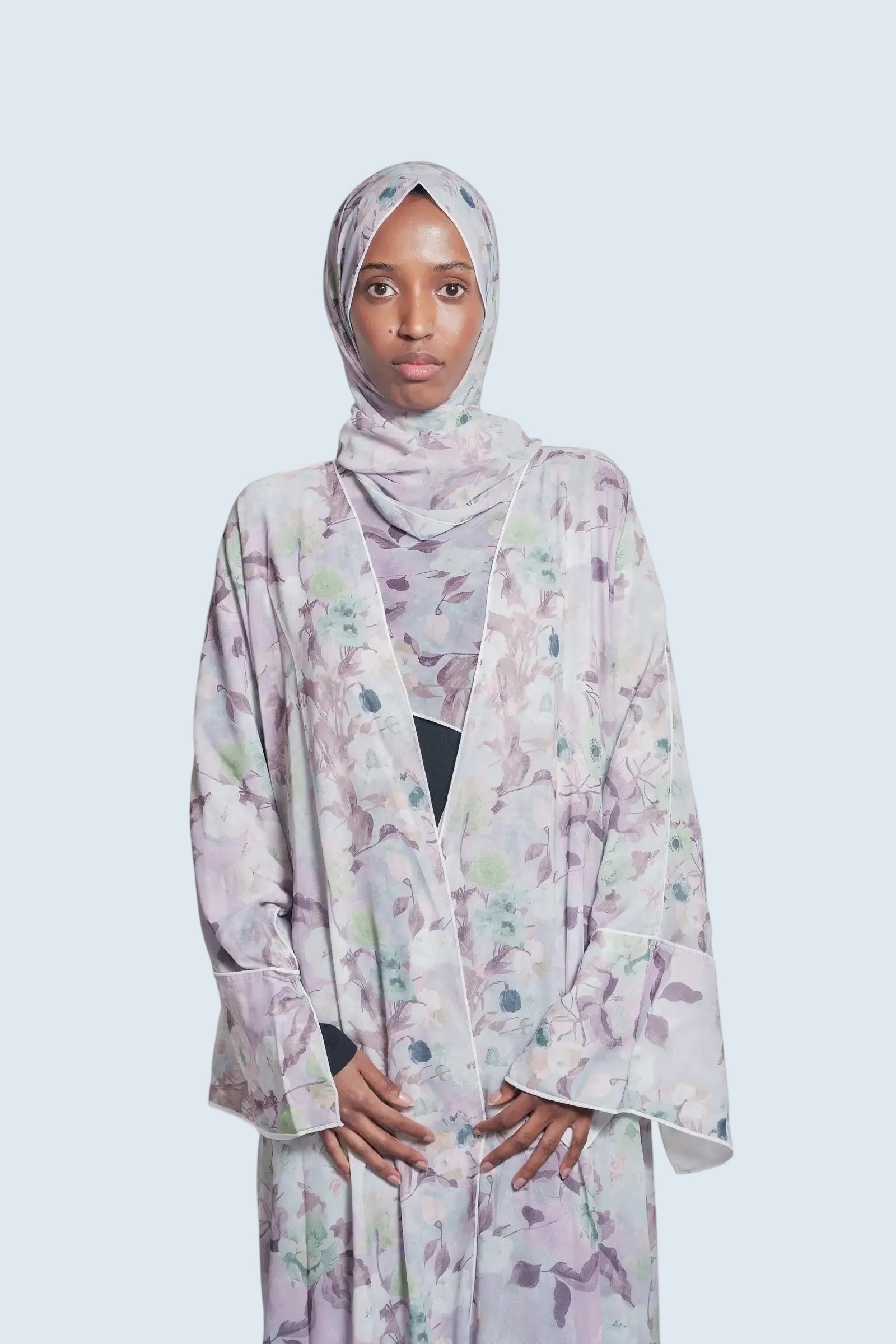 Lilac Wave Floral Print Abaya Dar-Al-Hayya