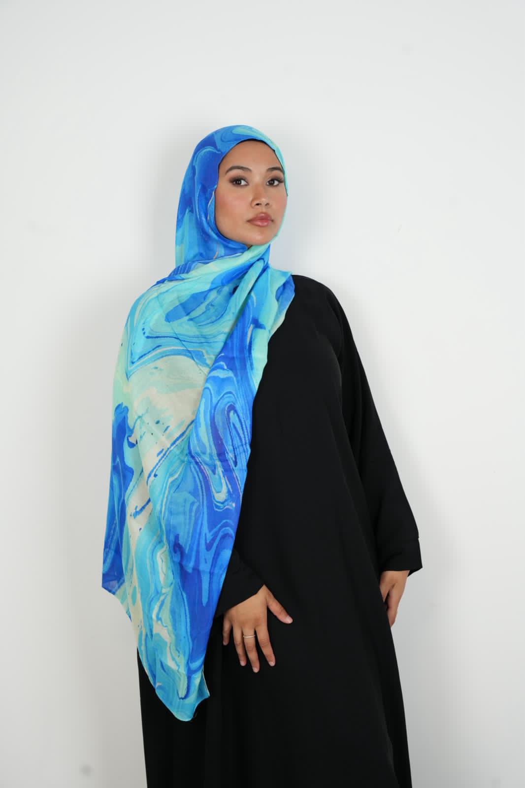 Serene Azure Print Modal Hijab