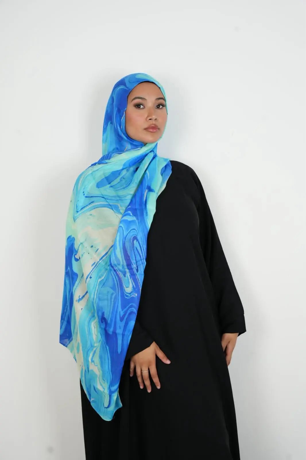 Serene Azure Print Modal Hijab Dar-Al-Hayya