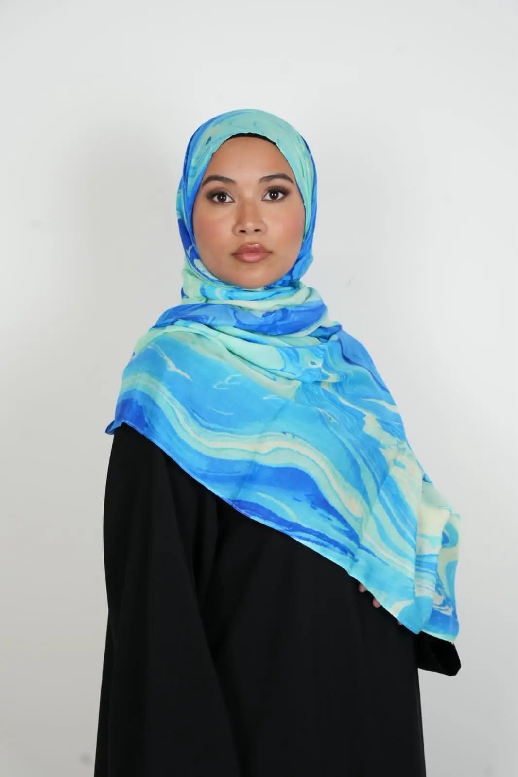 Serene Azure Print Modal Hijab Dar-Al-Hayya