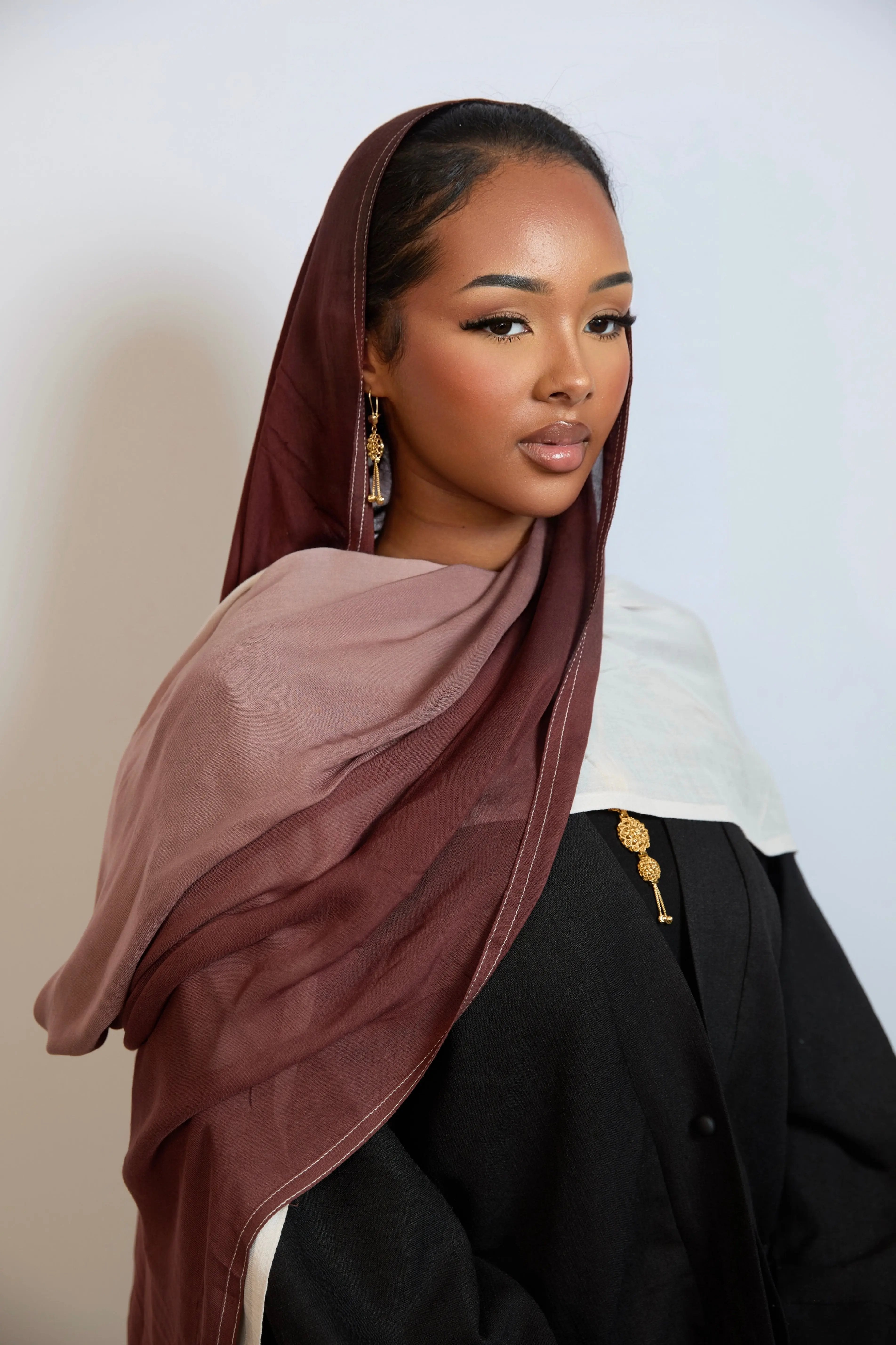 Crimson Blush & White Ombre Hijab Dar-Al-Hayya