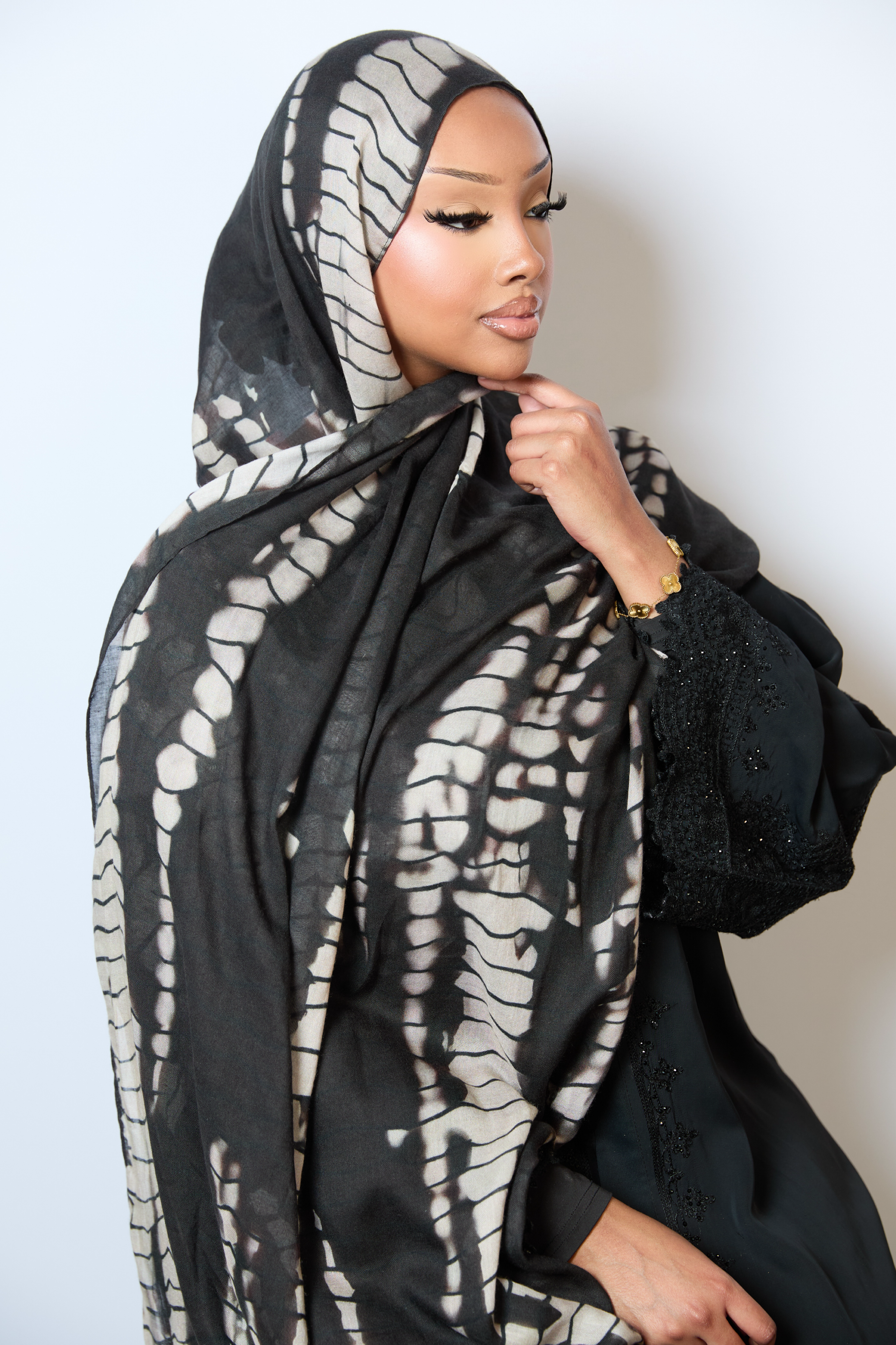 Black Bamboo Print Modal Hijab