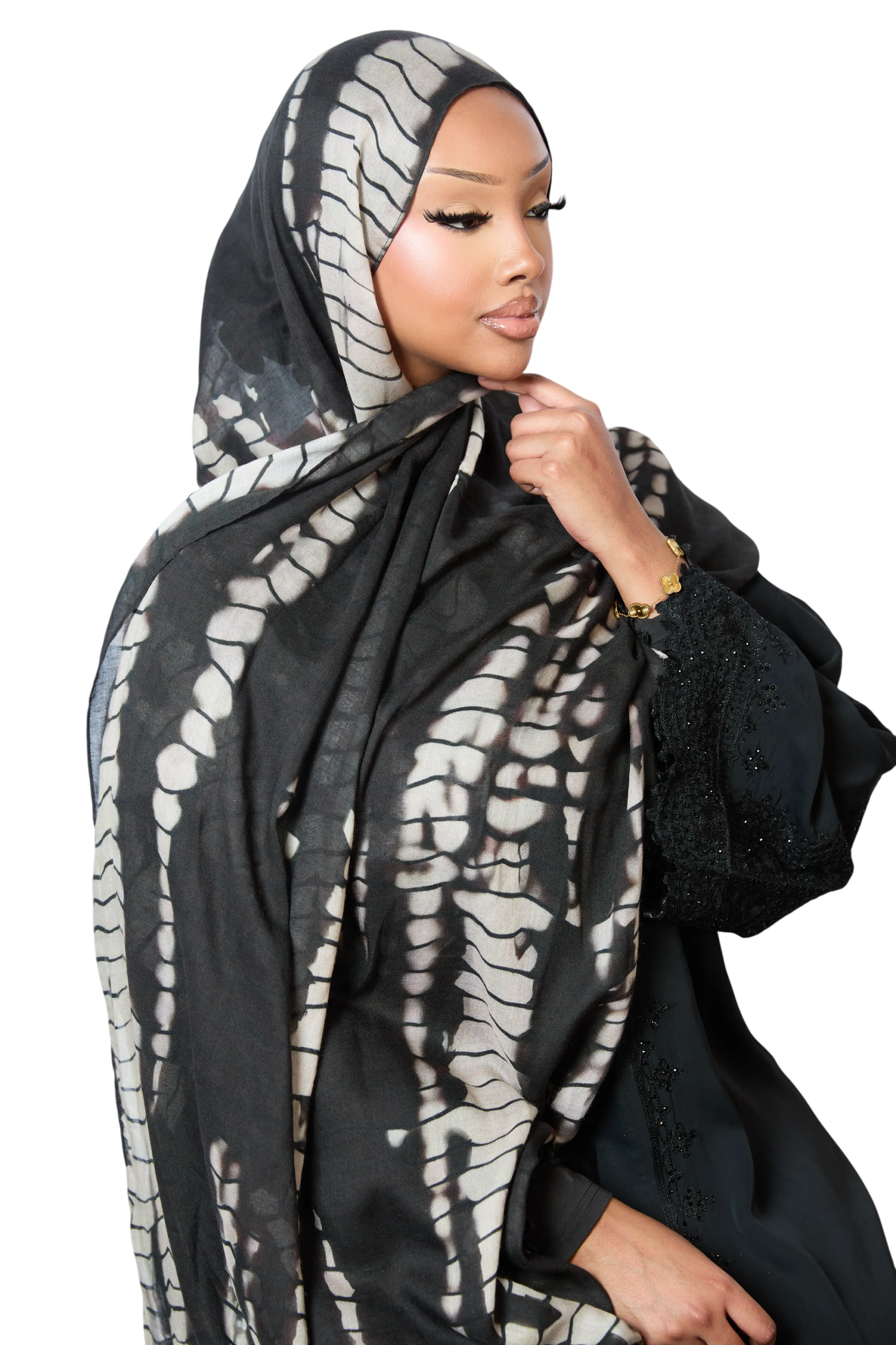 Black Bamboo Print Modal Hijab Dar-Al-Hayya