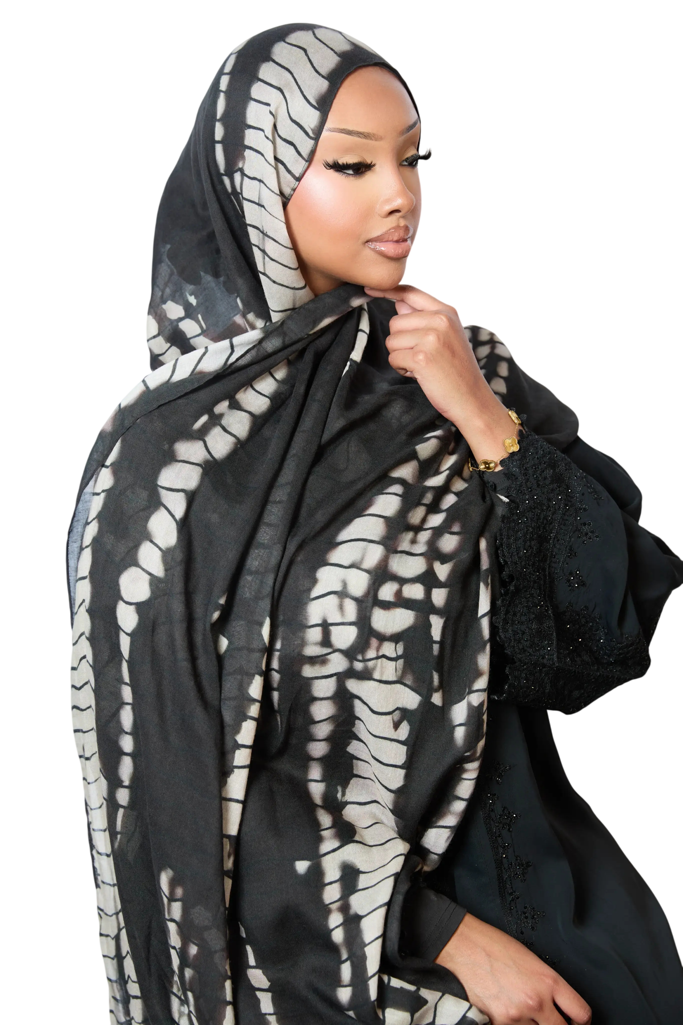 Black Bamboo Print Modal Hijab Dar-Al-Hayya