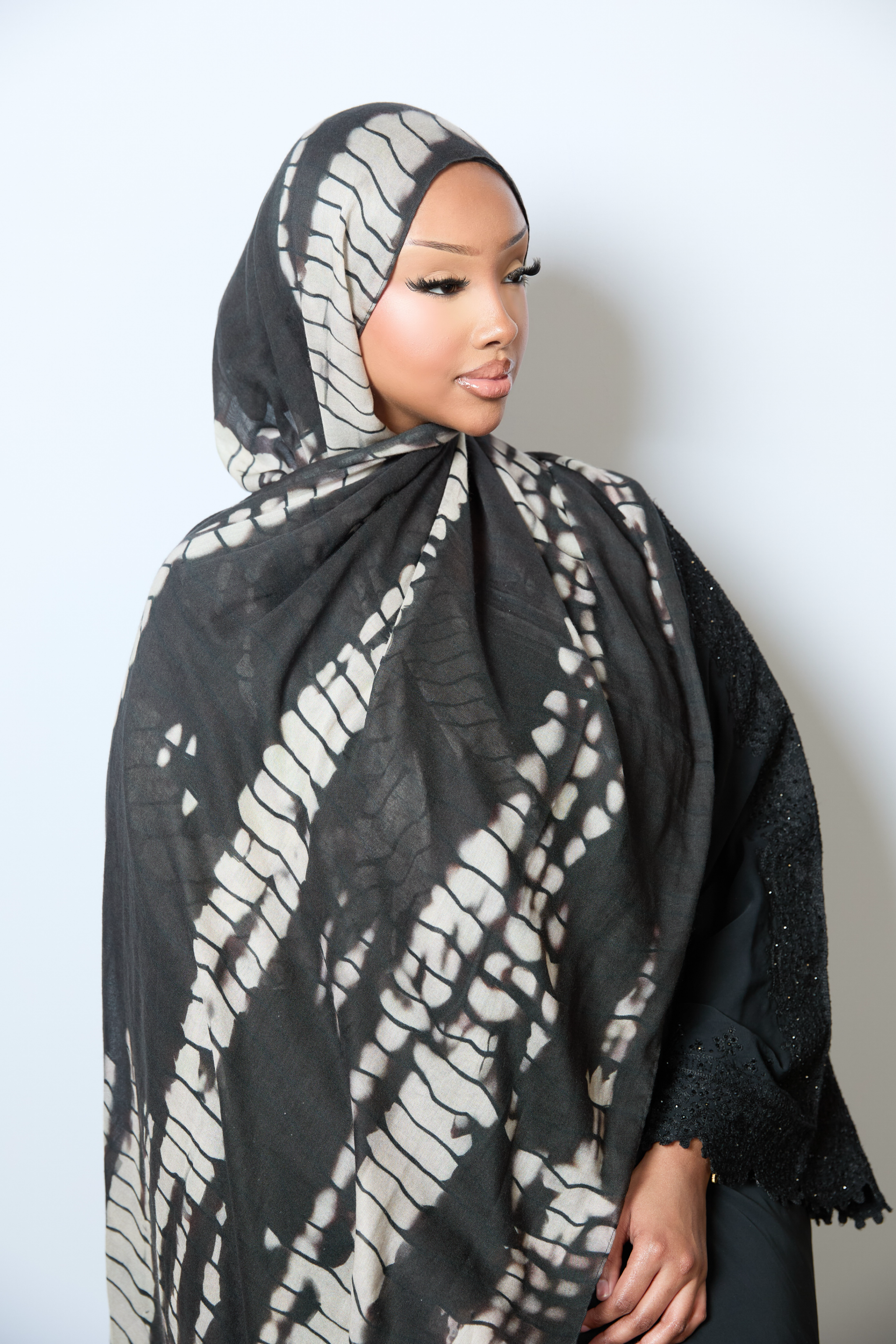 Black Bamboo Print Modal Hijab