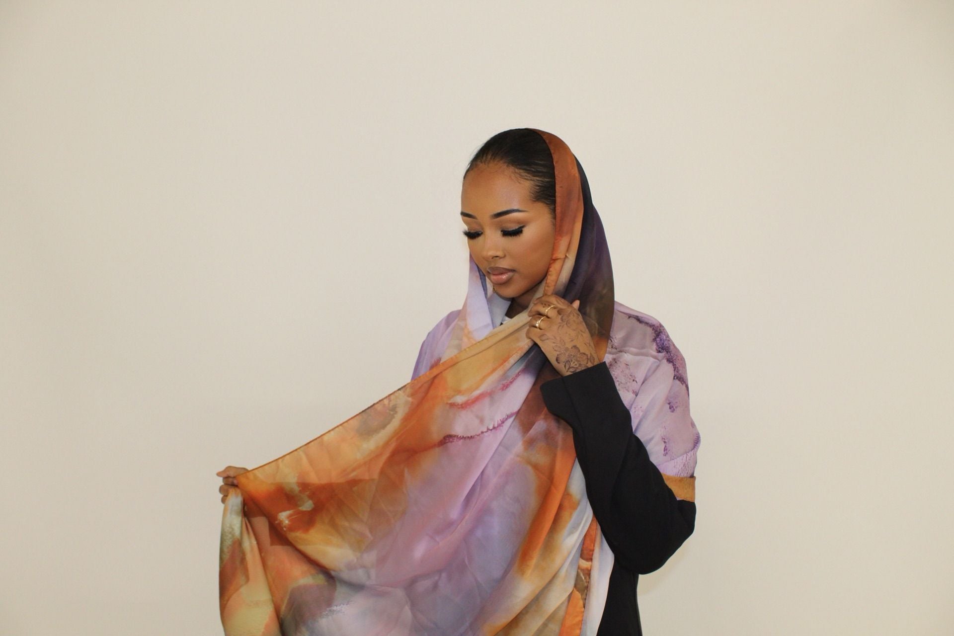 Satin Watercolor Hijabs - Sunset Serenity