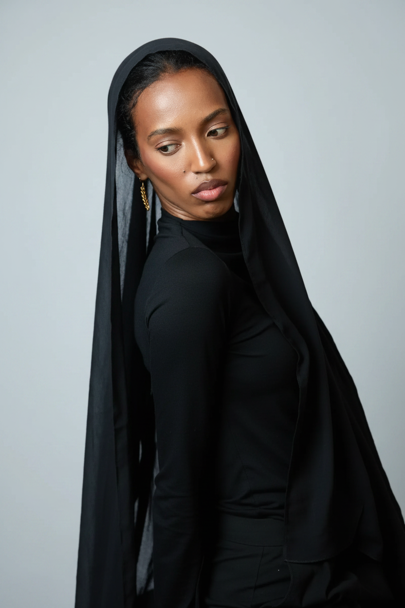 Black Plain Modal Hijab Dar-Al-Hayya