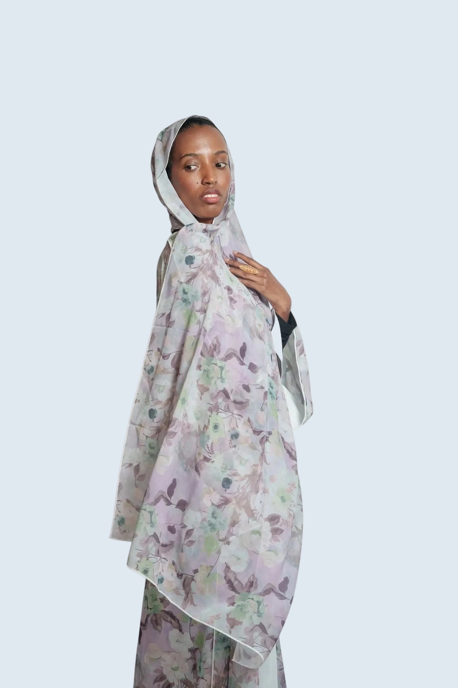 Lilac Wave Floral Print Abaya Dar-Al-Hayya