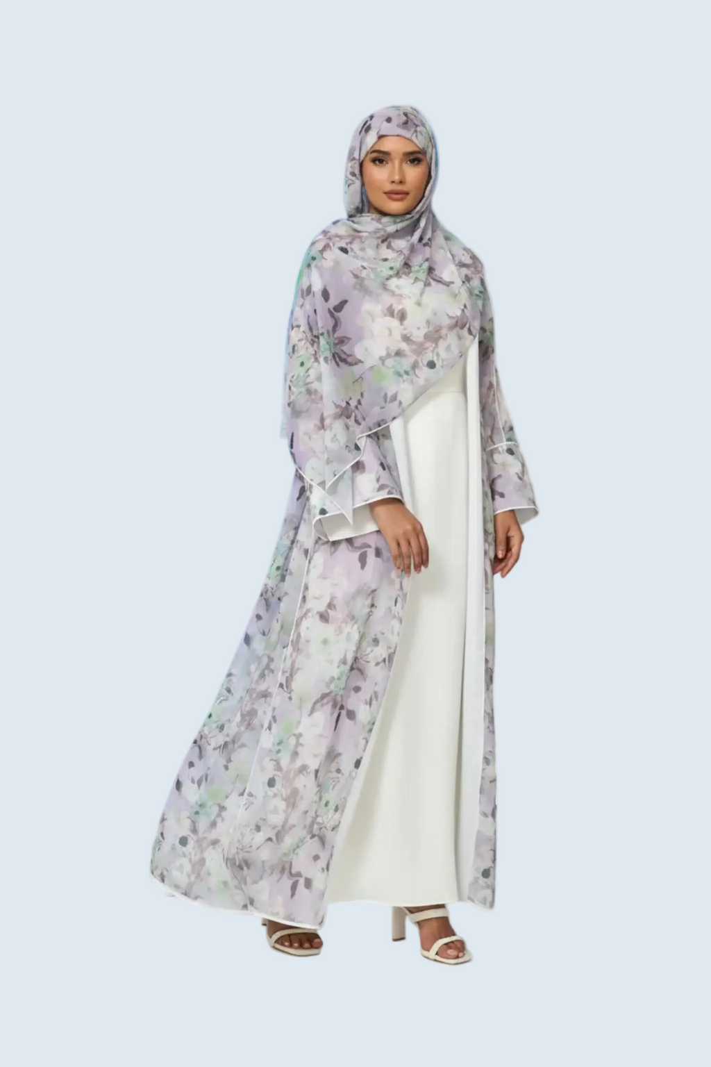 Lilac Wave Floral Print Abaya Dar-Al-Hayya