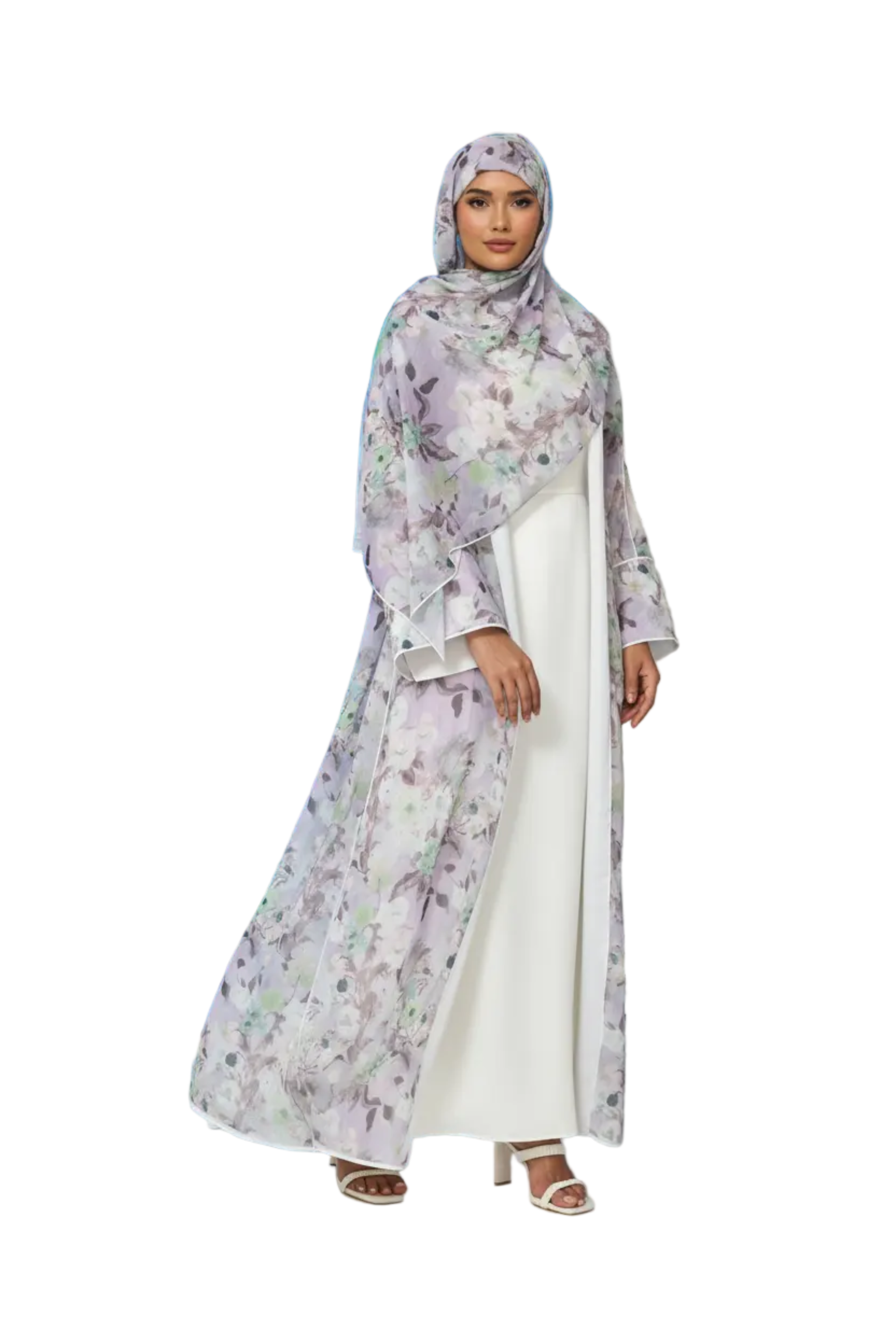 Lilac Wave Floral Print Abaya Dar-Al-Hayya