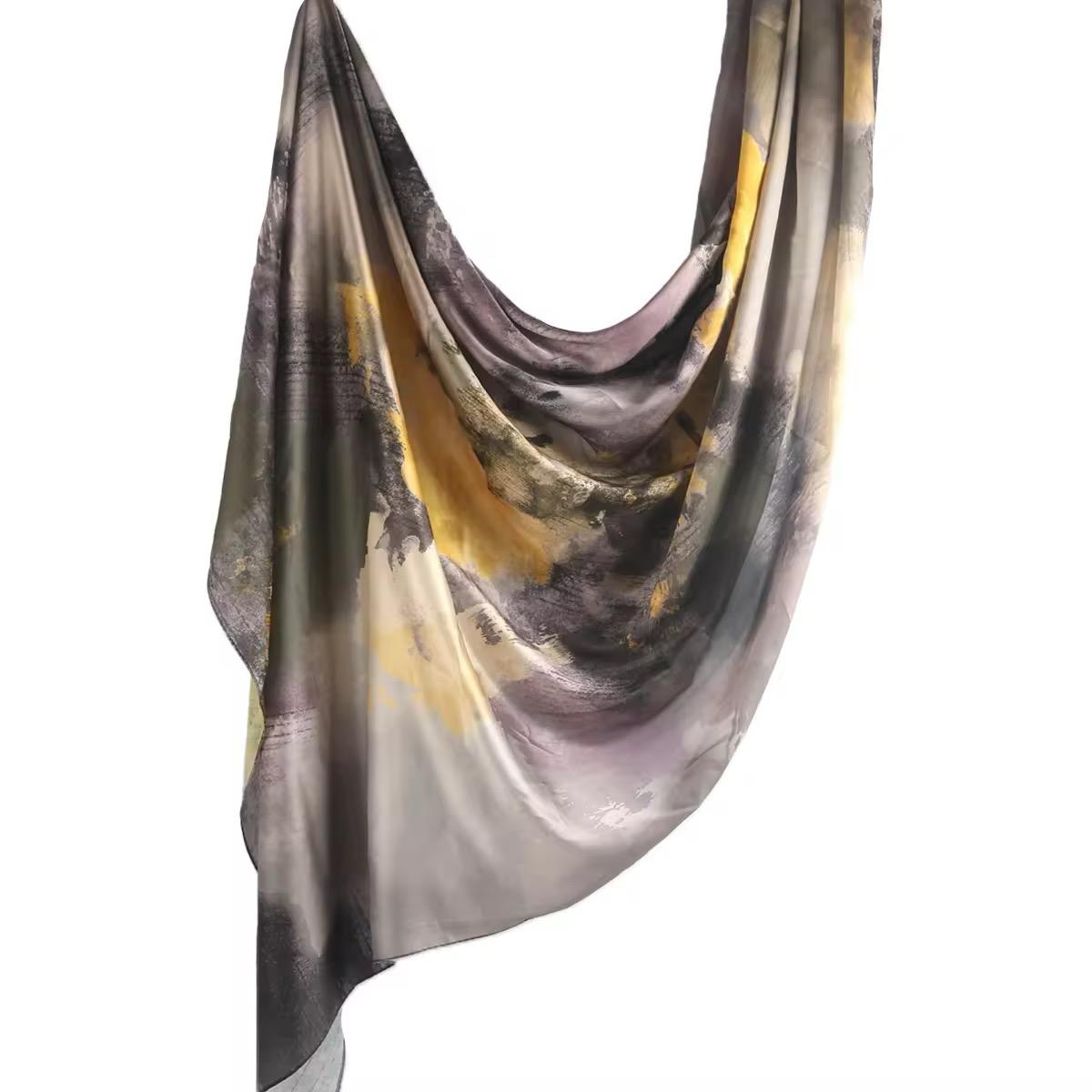 Satin Watercolor Hijab - Golden Mist