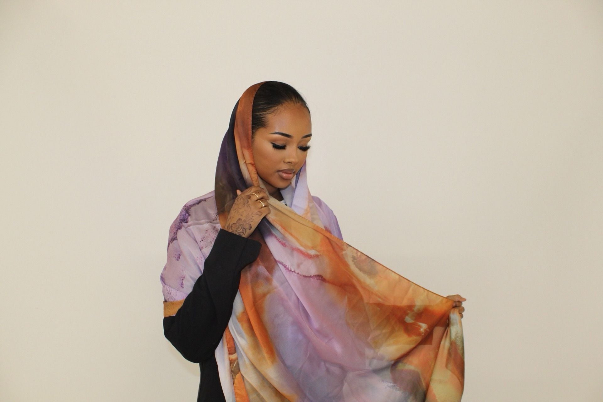 Satin Watercolor Hijabs - Sunset Serenity