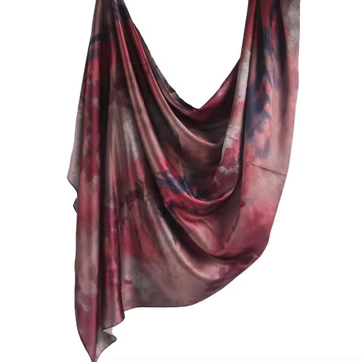 Satin Watercolor Hijab - Berry Blush