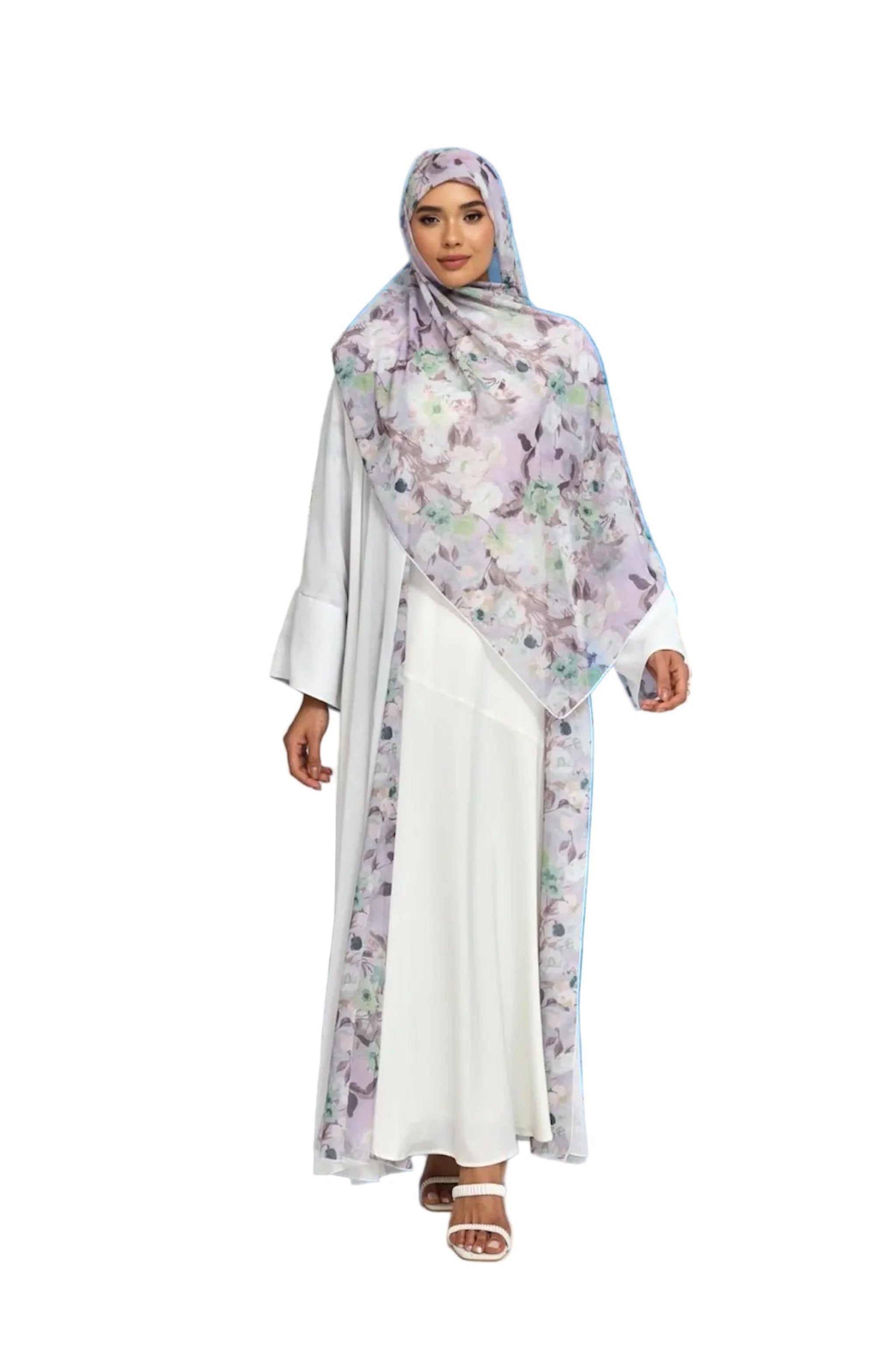 Lilac Wave Floral Print Abaya Dar-Al-Hayya