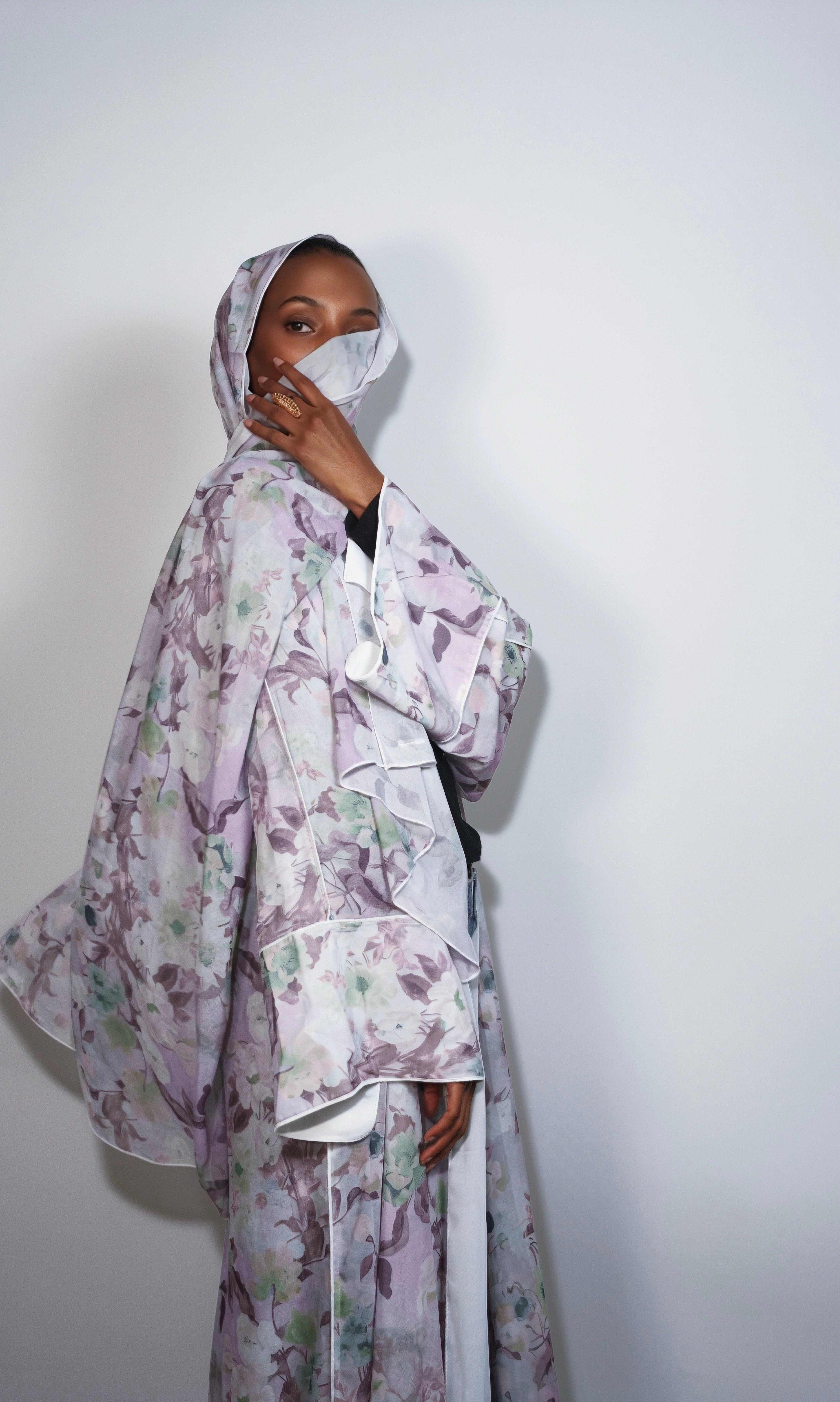 Lilac Wave Floral Print Abaya
