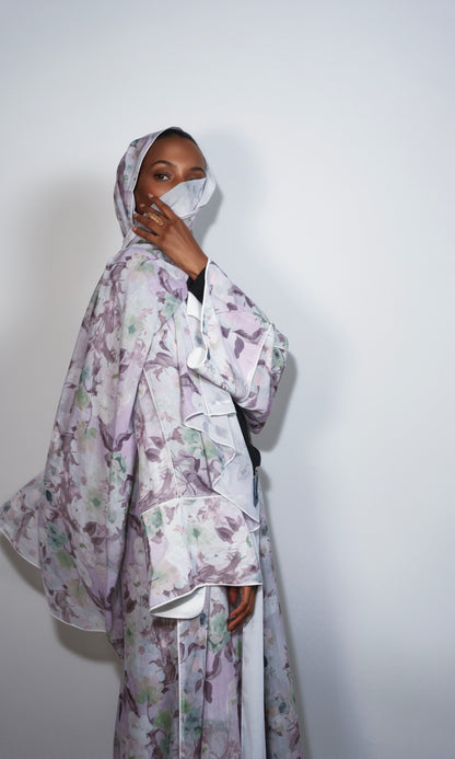 Lilac Wave Floral Print Abaya