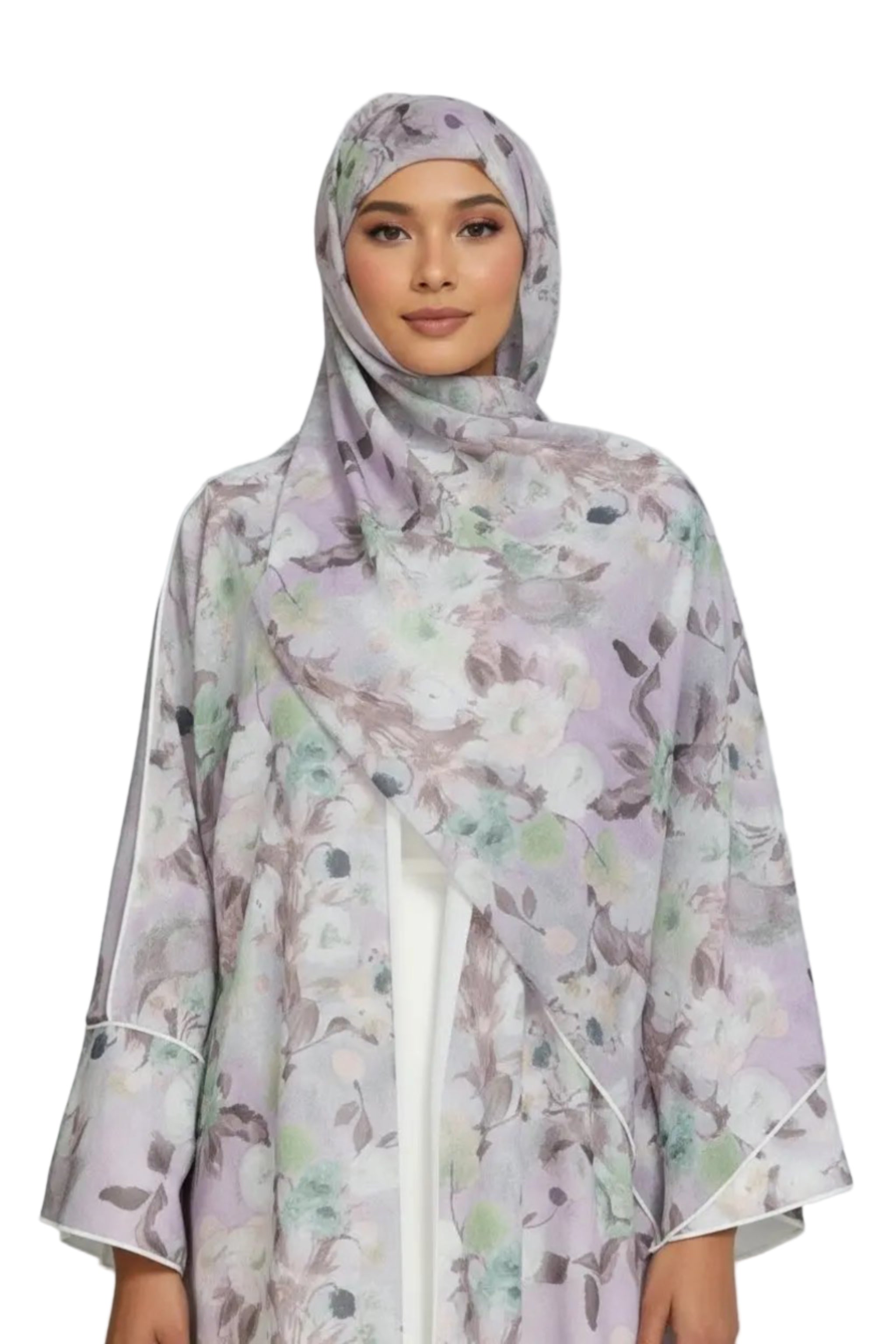 Lilac Wave Floral Print Abaya Dar-Al-Hayya