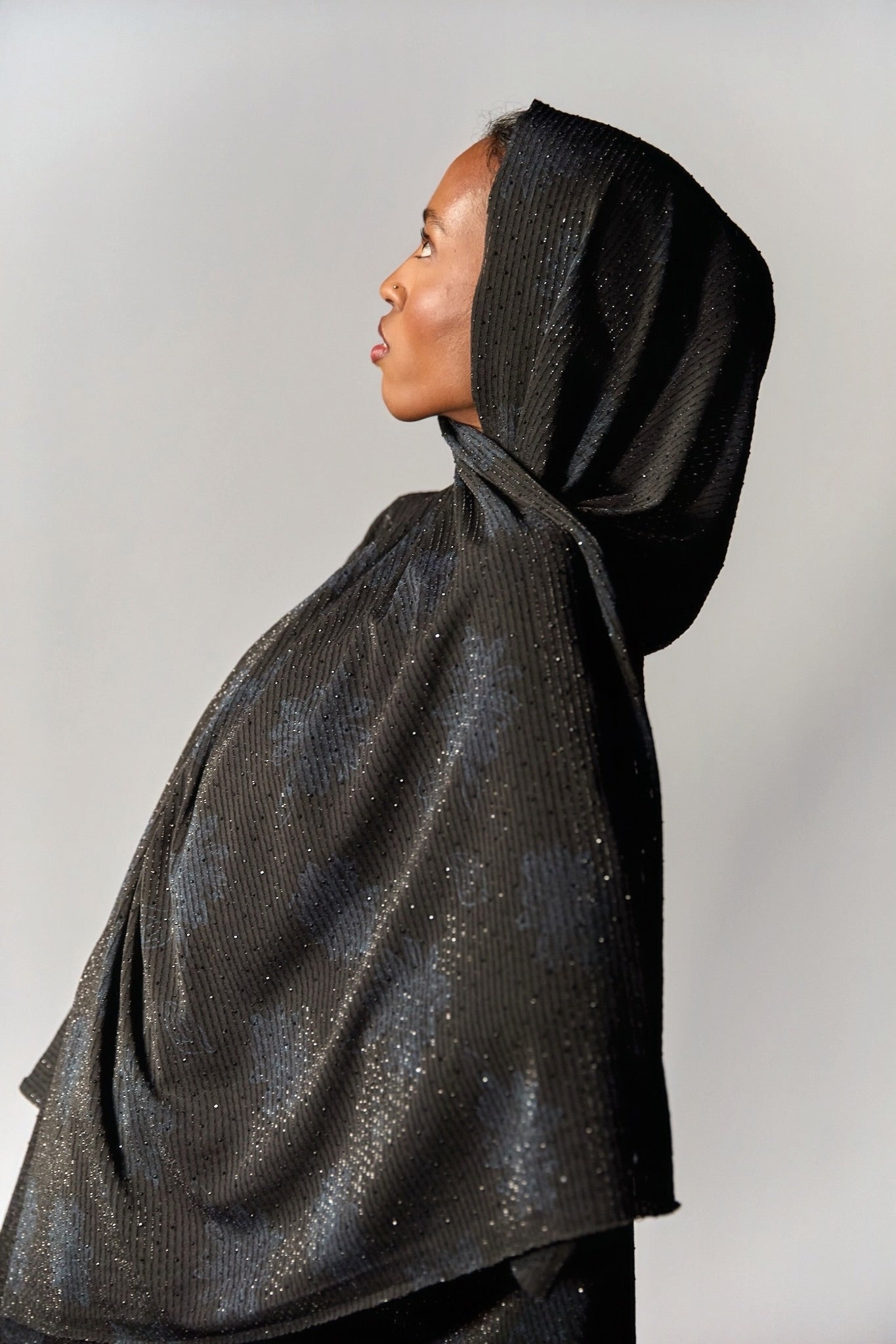 Batwing Black Abaya with Floral Blue Print