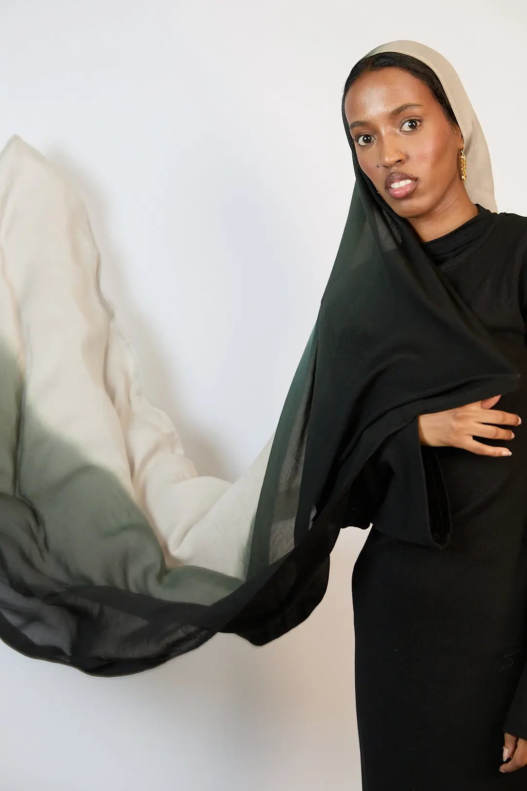 Forest Noir & Silver Ombre Modal Hijab Dar-Al-Hayya