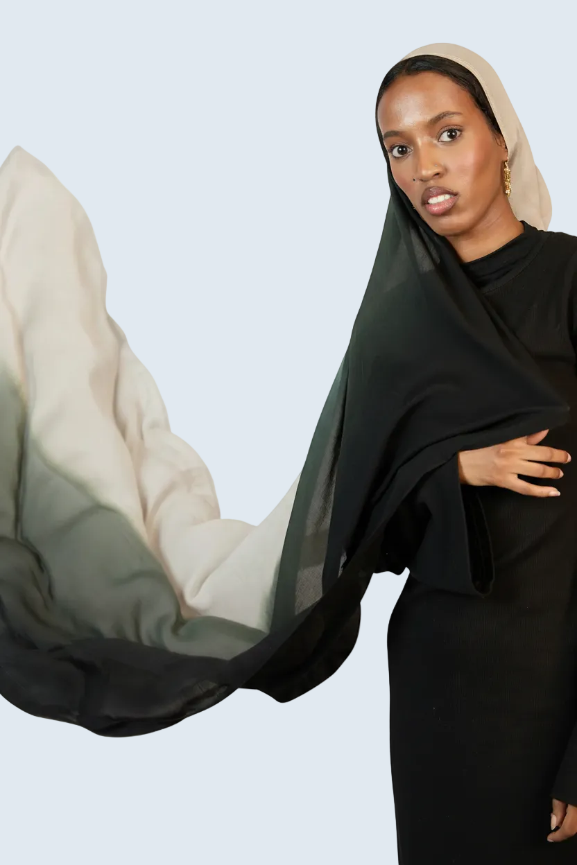 Forest Noir & Silver Ombre Modal Hijab Dar-Al-Hayya