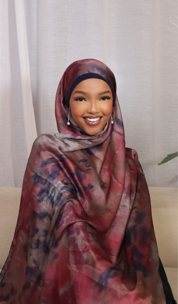 Satin Watercolor Hijab - Berry Blush