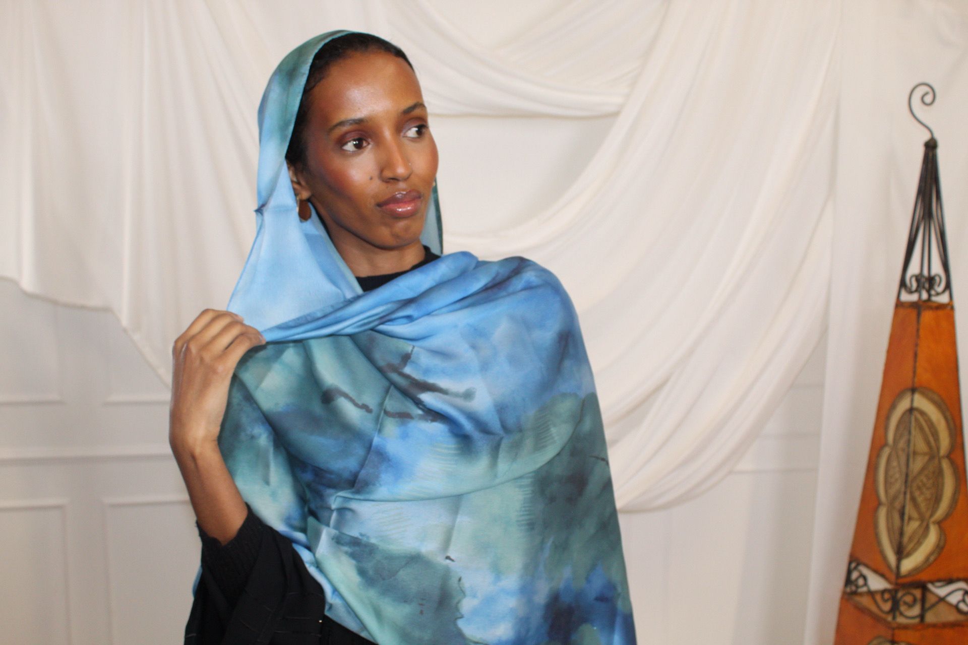 Satin Watercolor Hijab - Ocean Breeze