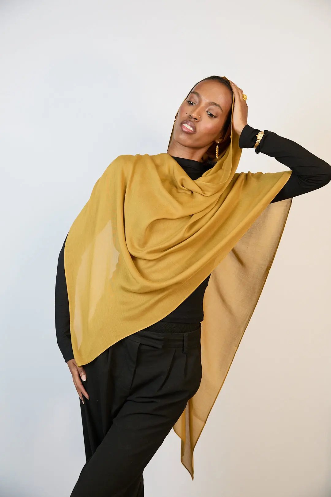 Mustard  Plain Modal Hijab Dar-Al-Hayya