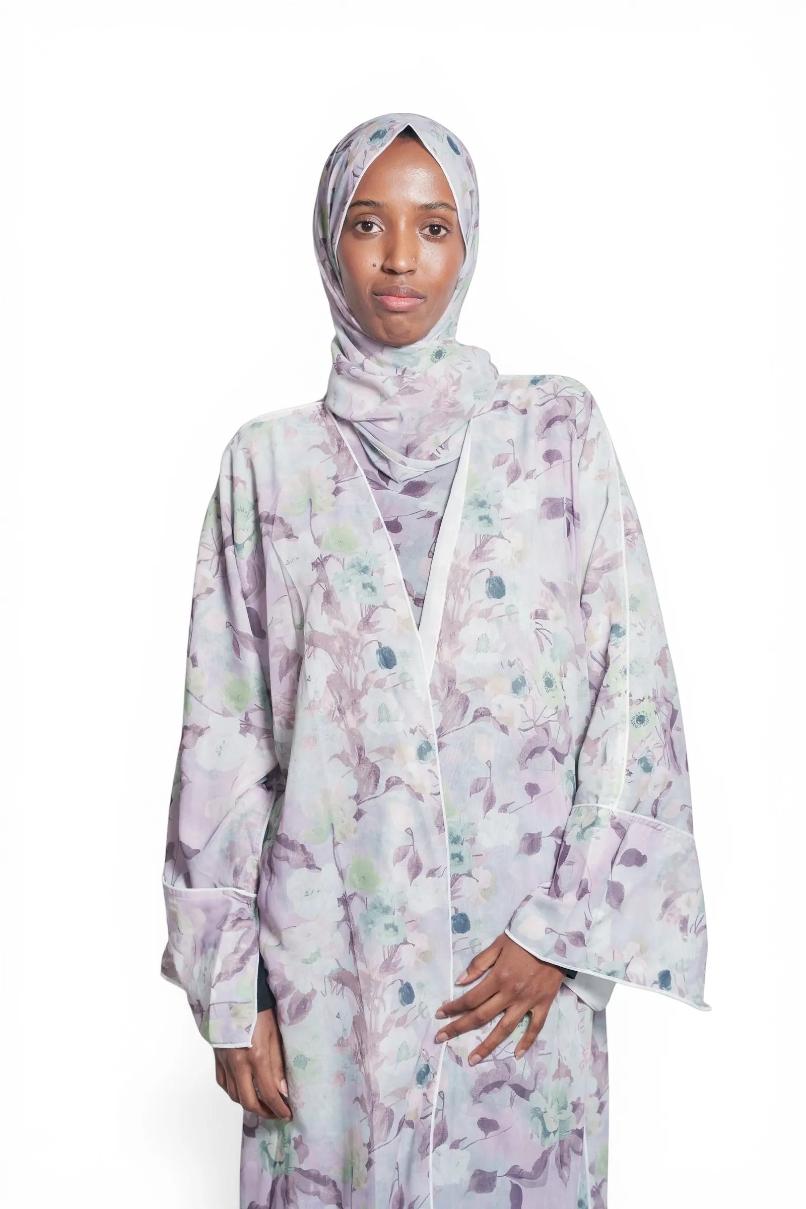 Lilac Wave Floral Print Abaya Dar-Al-Hayya