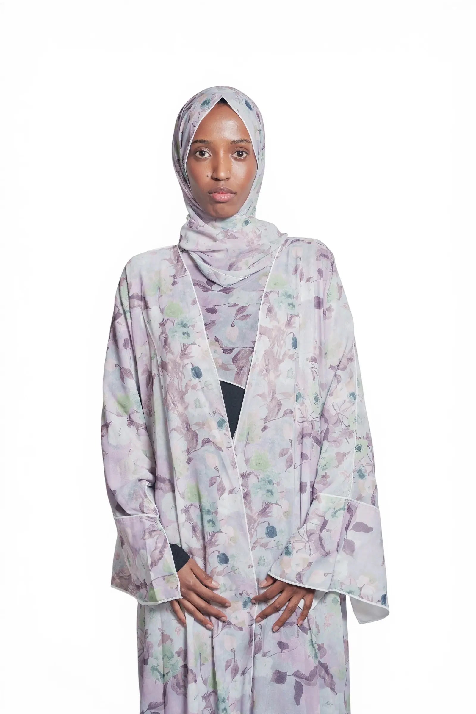 Lilac Wave Floral Print Abaya Dar-Al-Hayya