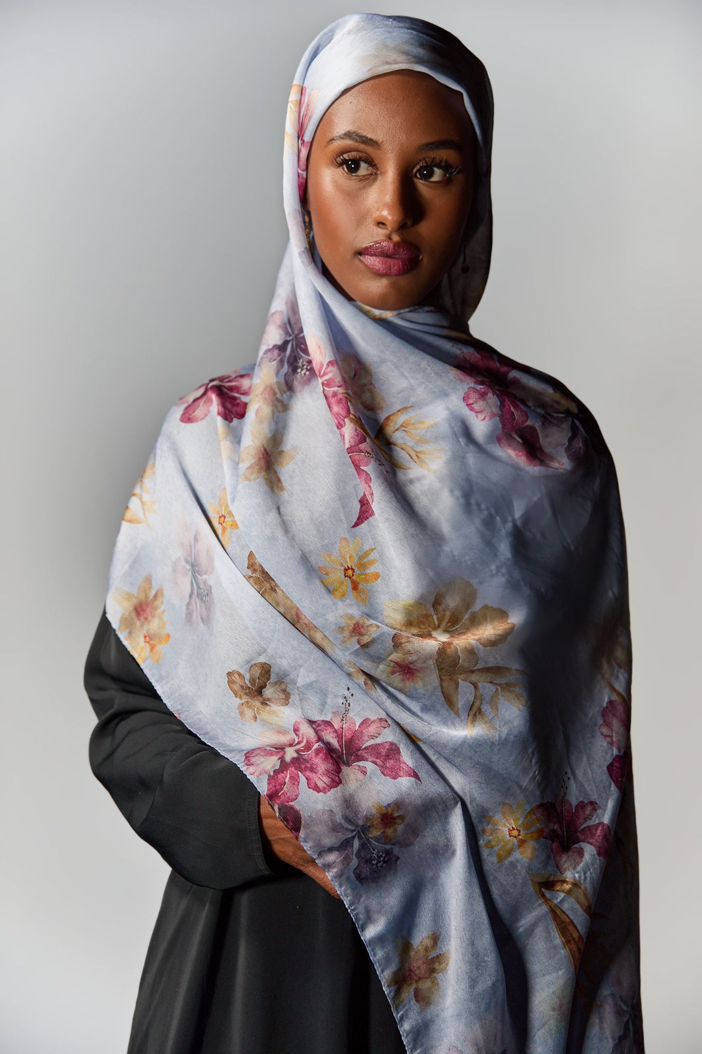 Bluish Floral Elegance Hijab