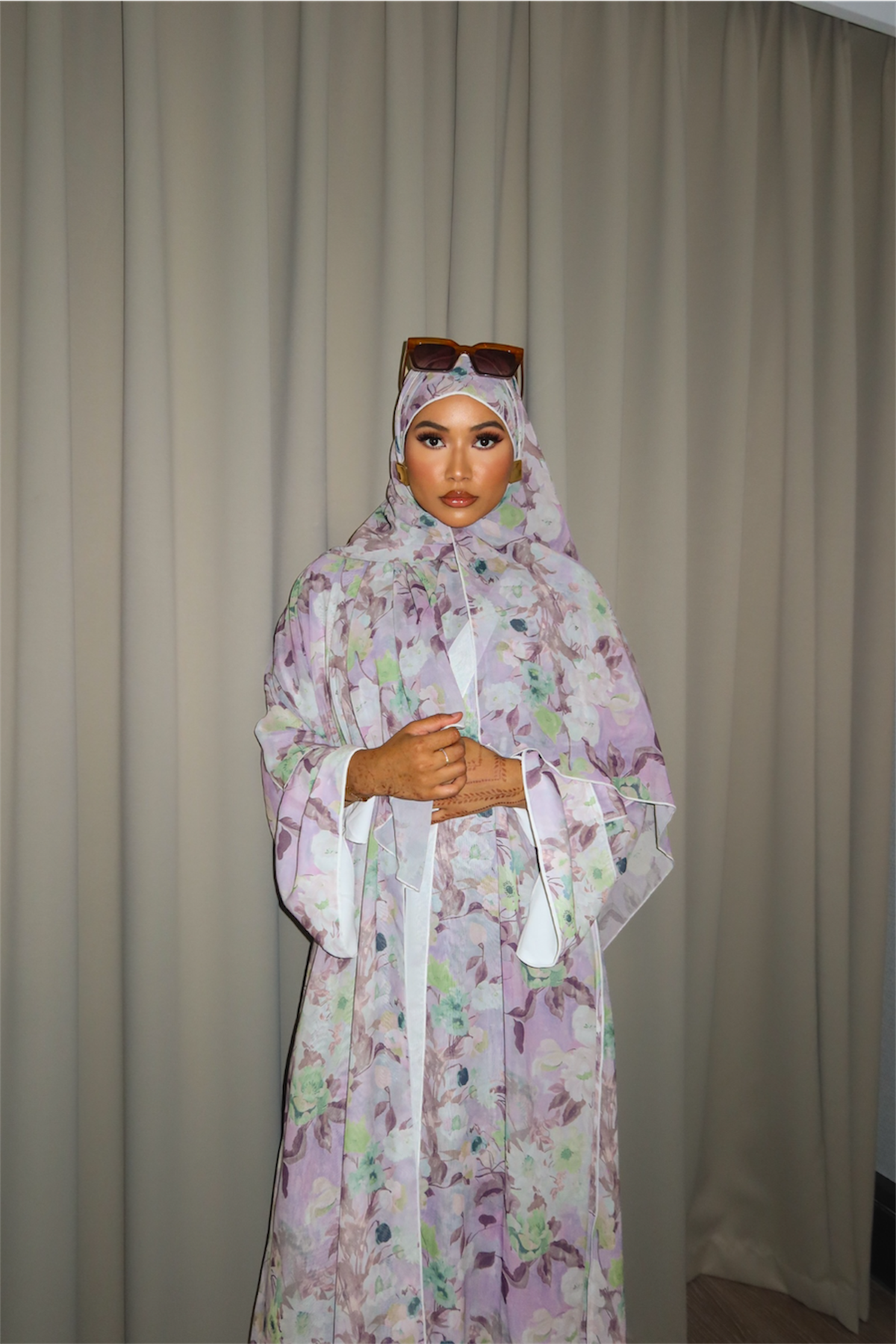 Lilac Wave Floral Print Abaya Dar-Al-Hayya