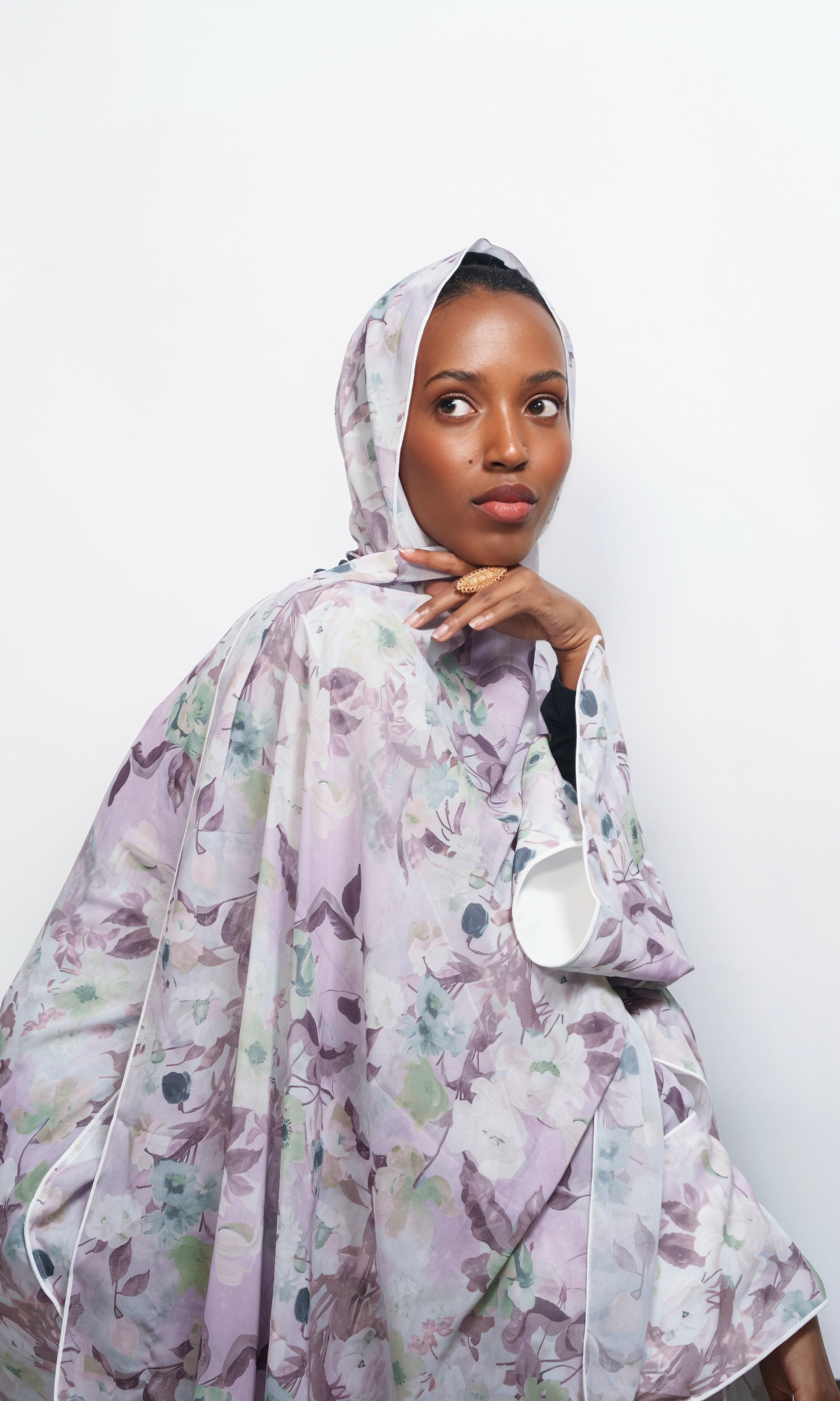 Lilac Wave Floral Print Abaya