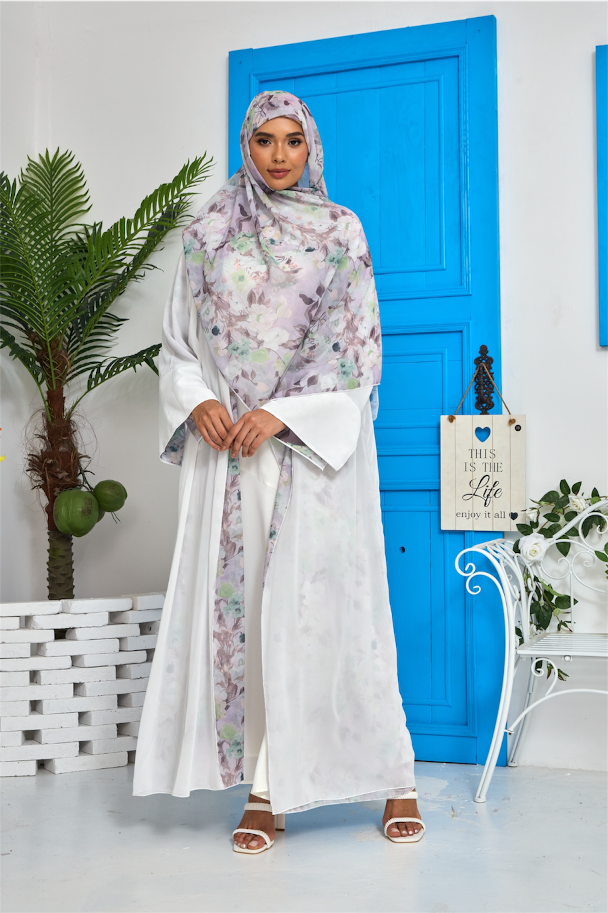 Lilac Wave Floral Print Abaya Dar-Al-Hayya