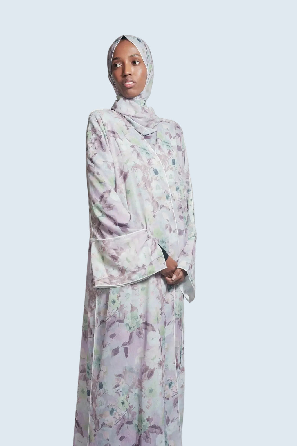 Lilac Wave Floral Print Abaya Dar-Al-Hayya
