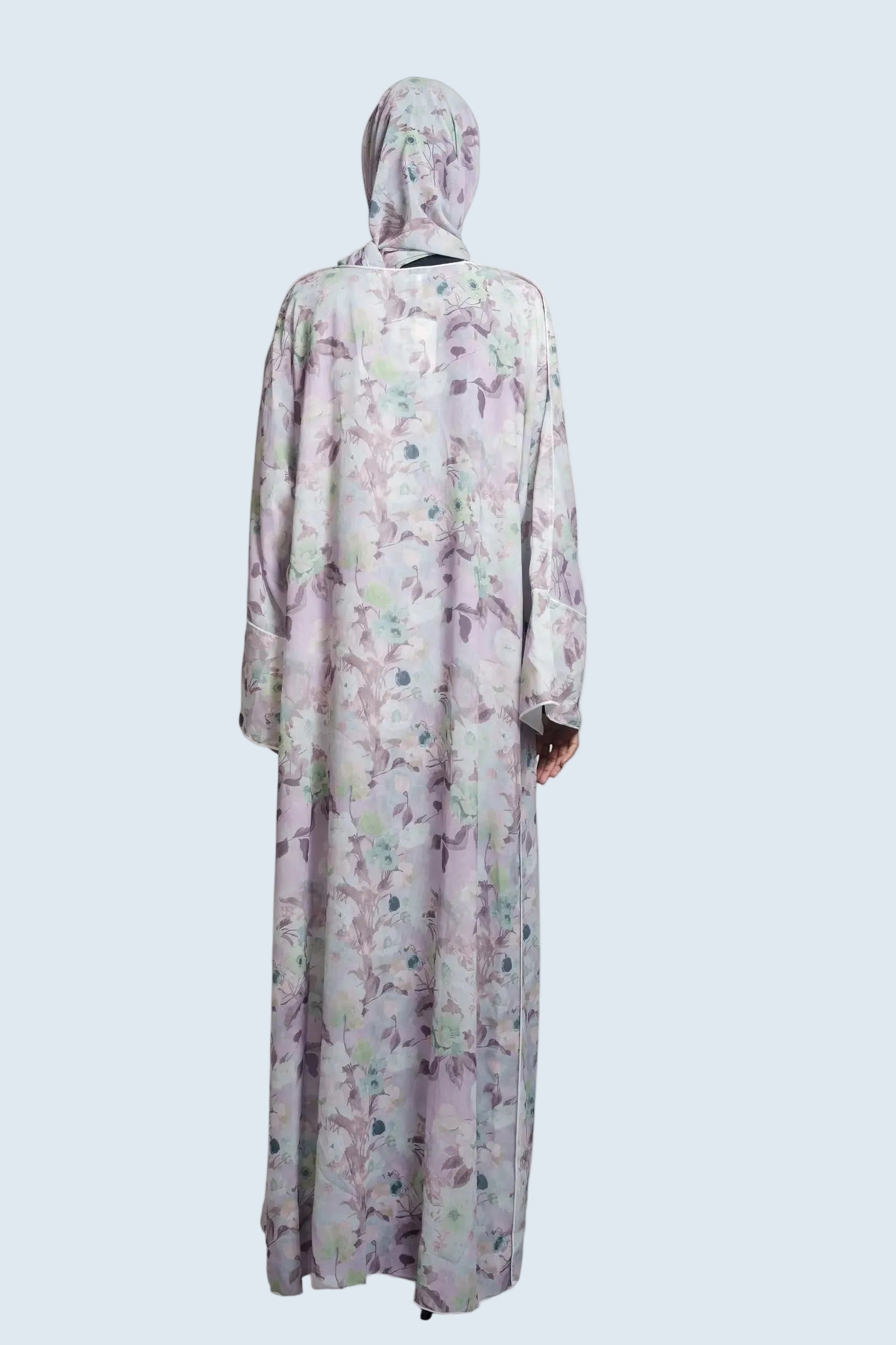 Lilac Wave Floral Print Abaya Dar-Al-Hayya