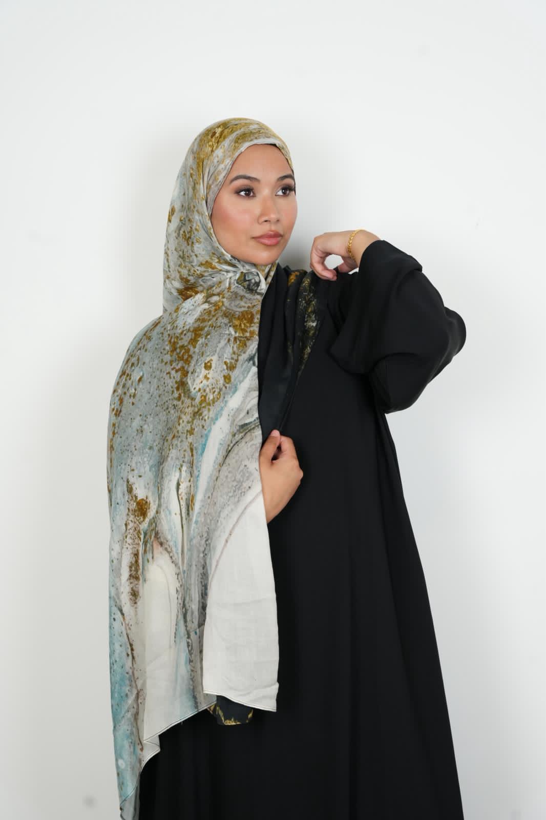 Champagne Mist Bamboo Print Modal Hijab Dar-Al-Hayya