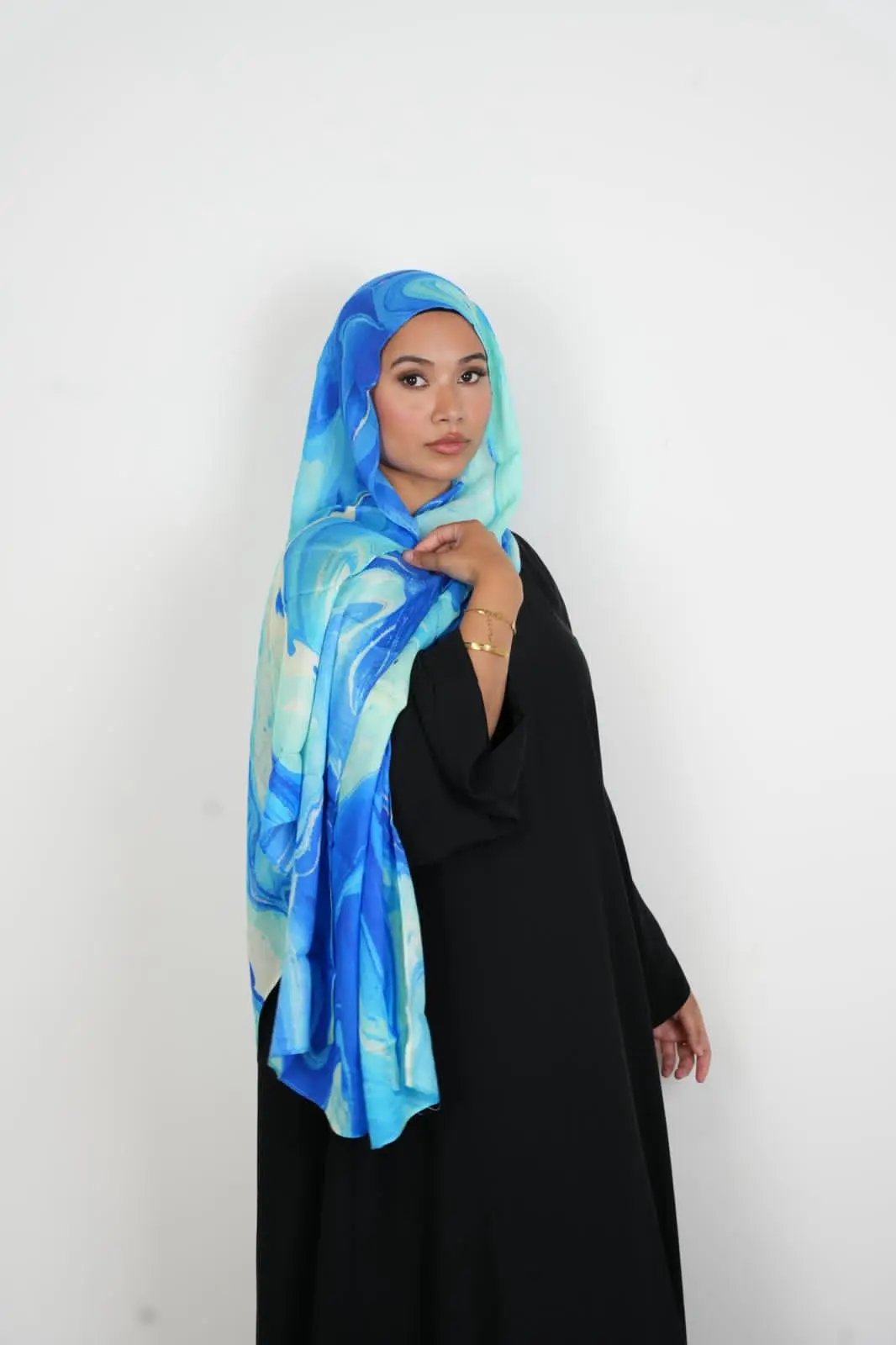 Serene Azure Print Modal Hijab Dar-Al-Hayya