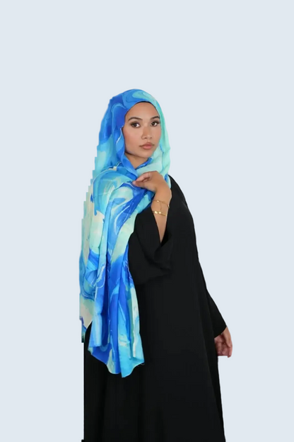 Serene Azure Print Modal Hijab Dar-Al-Hayya
