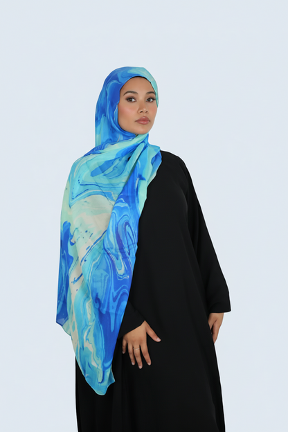 Serene Azure Print Modal Hijab Dar-Al-Hayya