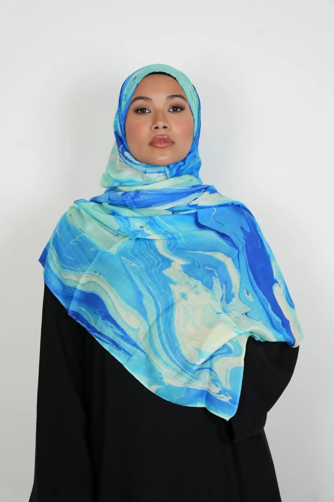Serene Azure Print Modal Hijab Dar-Al-Hayya