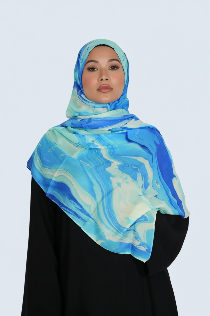 Serene Azure Print Modal Hijab Dar-Al-Hayya