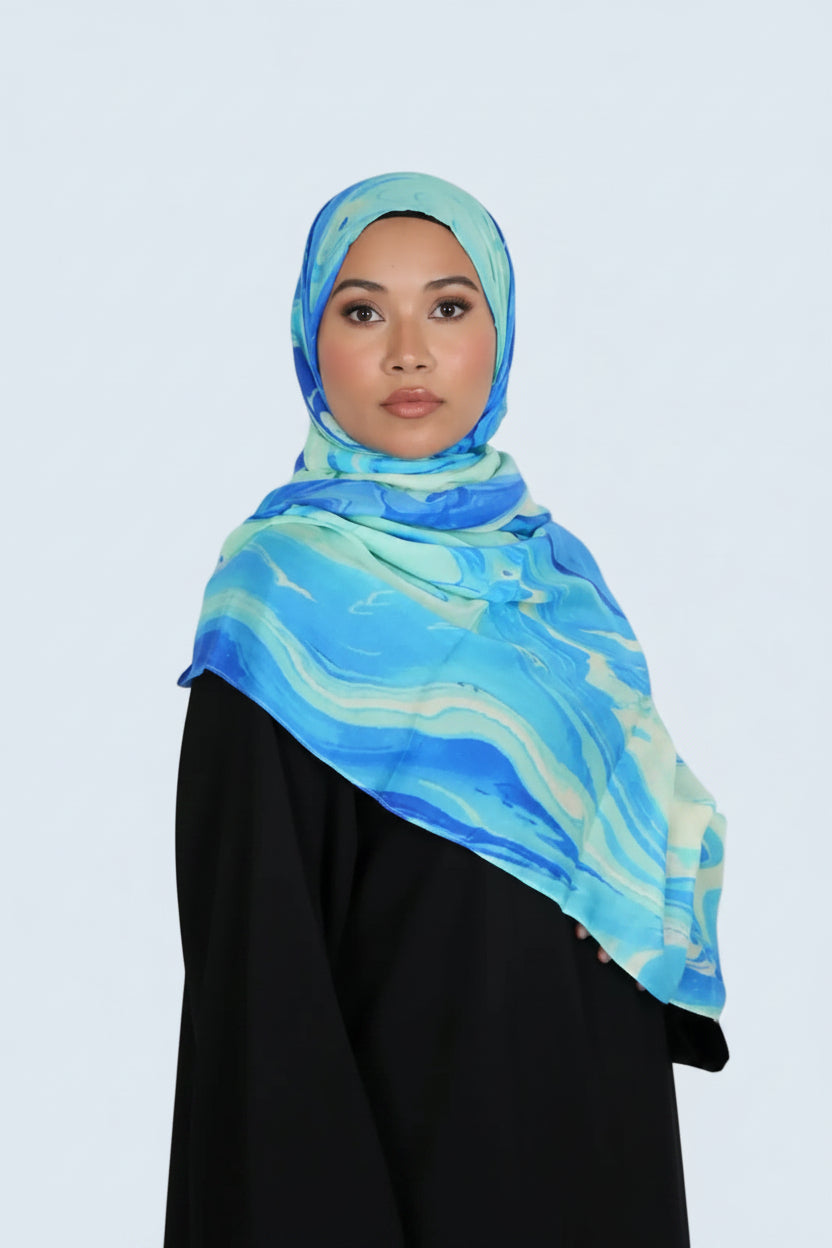 Serene Azure Print Modal Hijab Dar-Al-Hayya