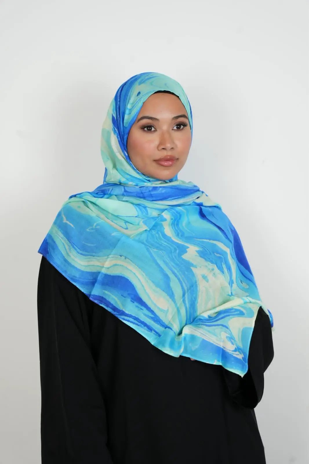 Serene Azure Print Modal Hijab Dar-Al-Hayya
