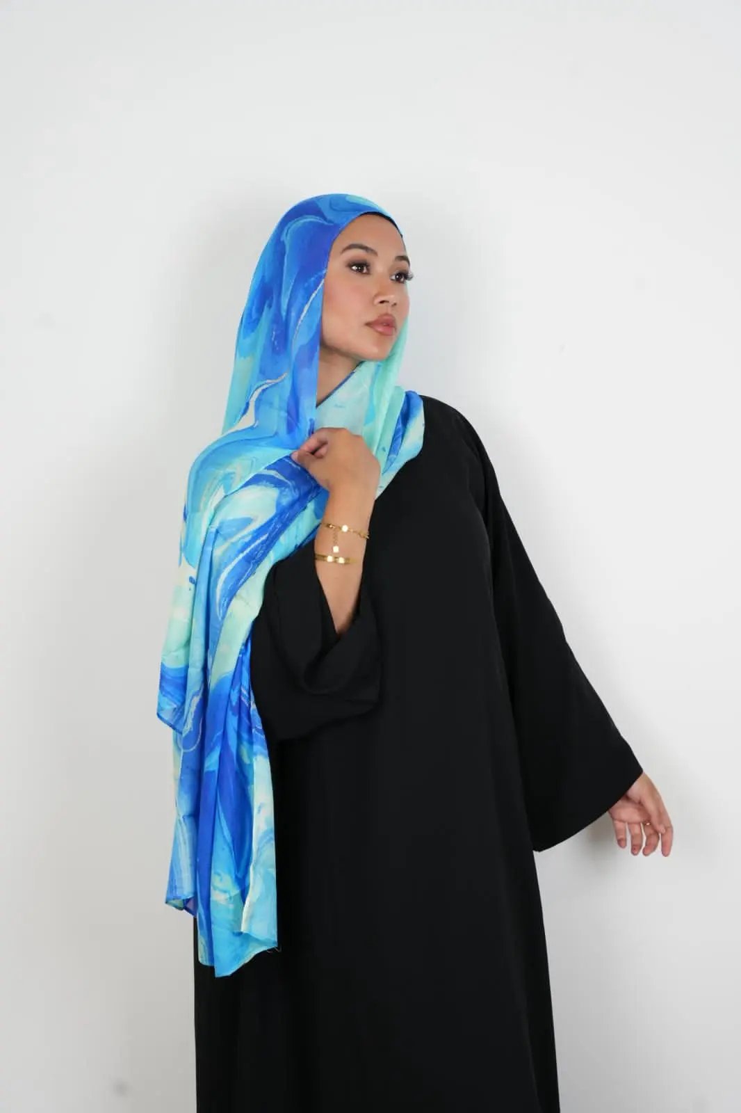 Serene Azure Print Modal Hijab Dar-Al-Hayya
