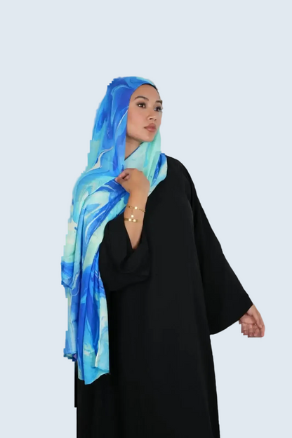 Serene Azure Print Modal Hijab Dar-Al-Hayya