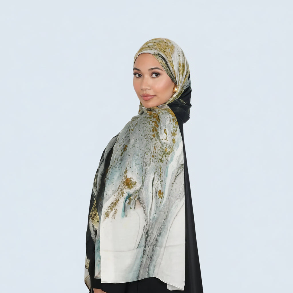 Champagne Mist Bamboo Print Modal Hijab Dar-Al-Hayya