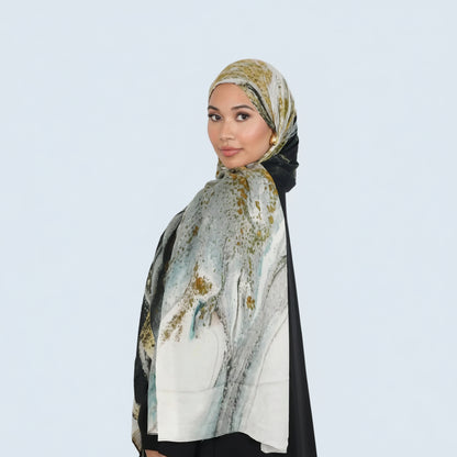 Champagne Mist Bamboo Print Modal Hijab Dar-Al-Hayya