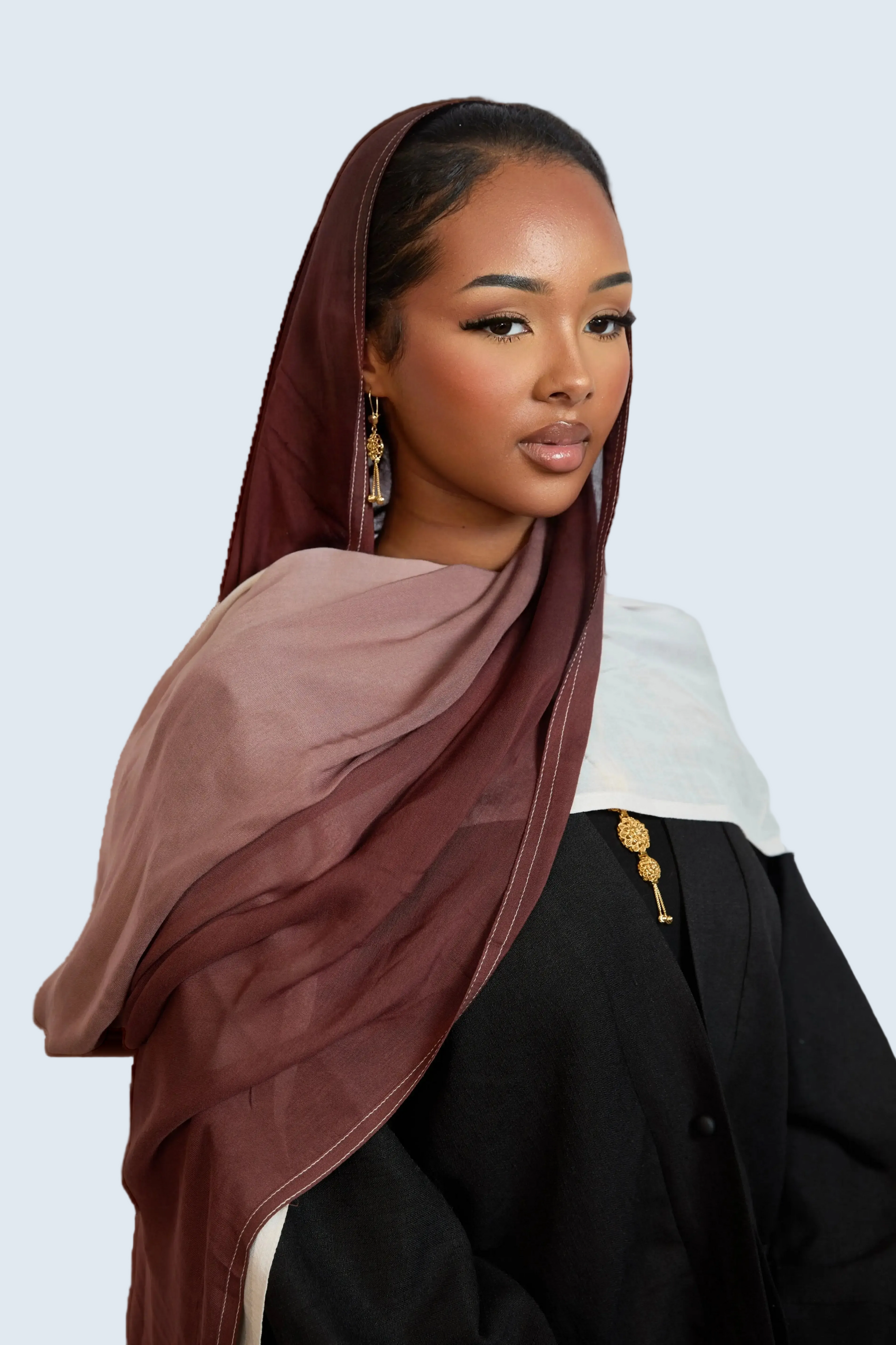 Crimson Blush & White Ombre Hijab Dar-Al-Hayya
