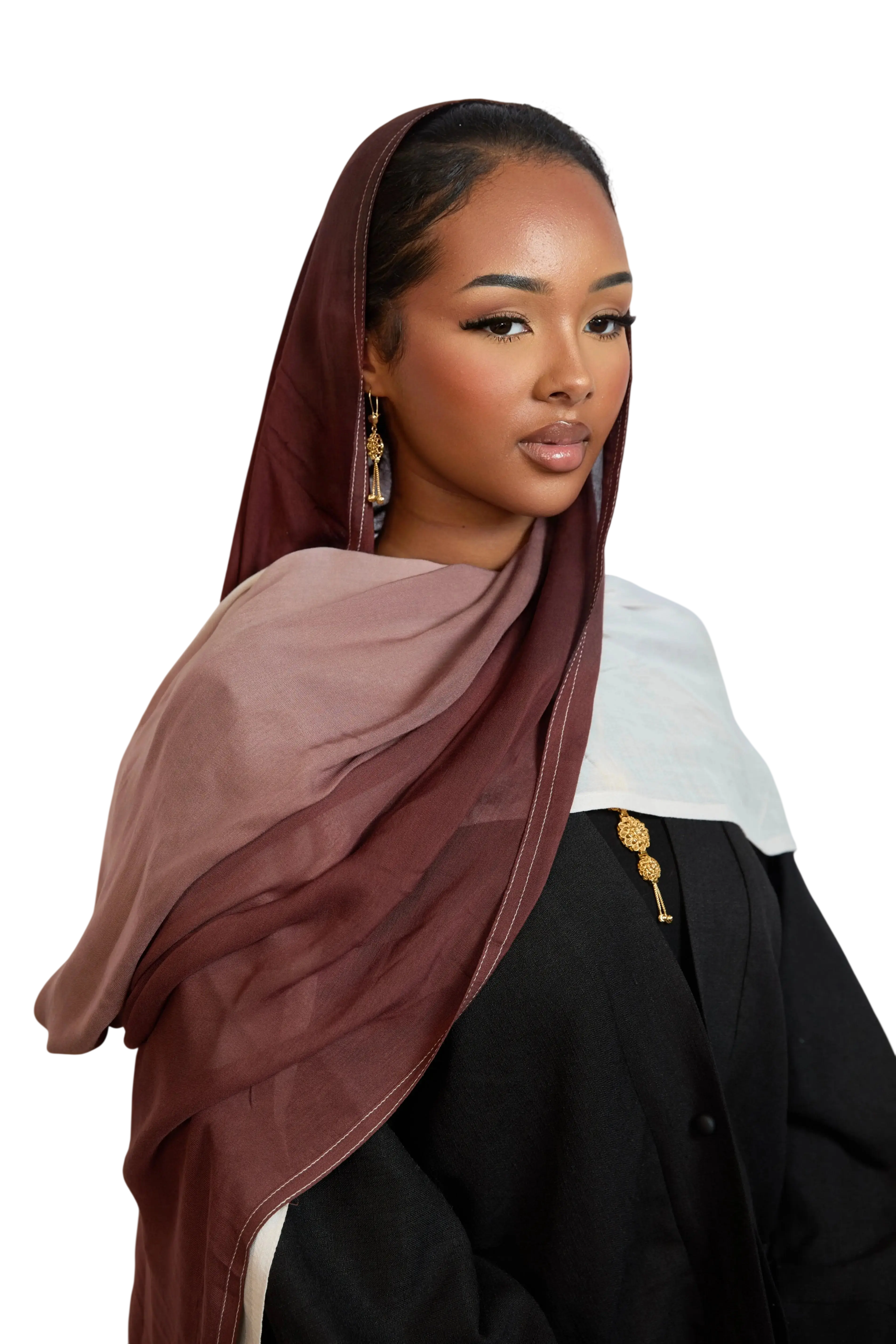 Crimson Blush & White Ombre Hijab Dar-Al-Hayya