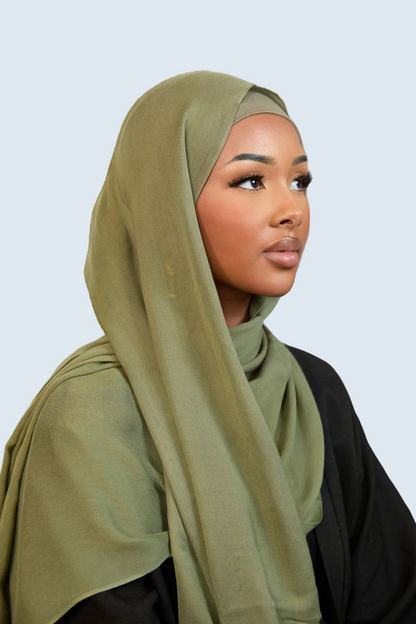 Olive Green Plain Modal Hijab Dar-Al-Hayya